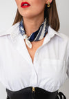 Serafina Collection Magnetic Pearl Oriental Print Neck Scarf, Navy