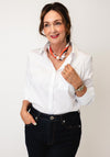 Serafina Collection Chain Print with Pearl Detail Scarf, White Multi