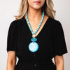 Serafina Collection Beaded Disc Pendent Necklace, Teal Blue
