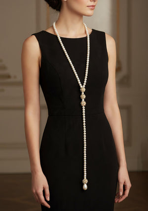 Serafina Faux Pearl Diamante Charm Long Necklace, White