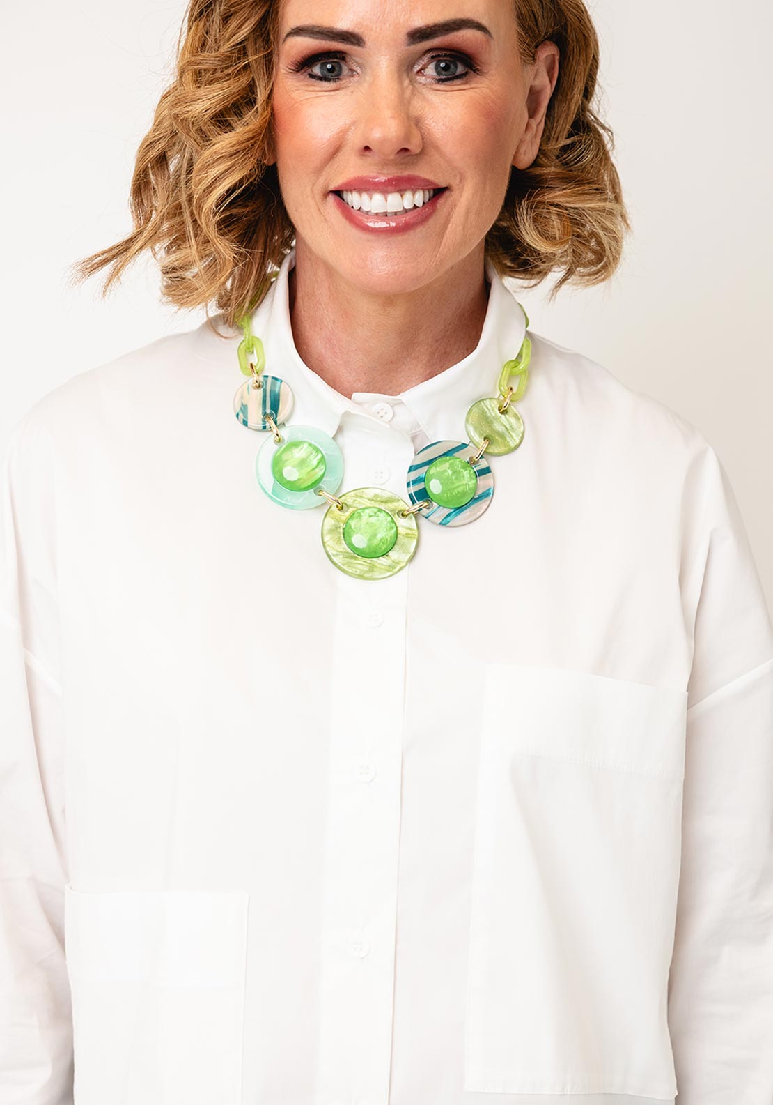 Serafina Collection Chunky Chain Disc Necklace, Green