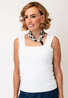 Serafina Polka Dot Satin Pearl Magnetic Neck Scarf, White