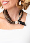 Serafina Check Satin Pearl Magnetic Neck Scarf, Brown