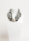Serafina Collection Magnetic Pearl Animal Print Neck Scarf, Off White