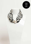 Serafina Collection Magnetic Pearl Animal Print Neck Scarf, Off White