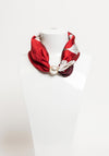 Serafina Collection Magnetic Pearl Floral Print Neck Scarf, Red