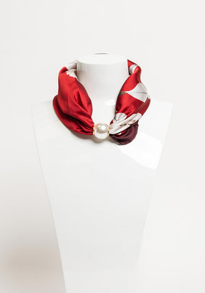 Serafina Collection Magnetic Pearl Floral Print Neck Scarf, Red