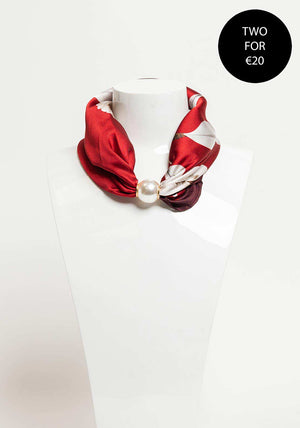 Serafina Collection Magnetic Pearl Floral Print Neck Scarf, Red