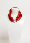 Serafina Collection Magnetic Pearl Botanical Print Neck Scarf, Red