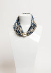 Serafina Collection Magnetic Pearl Flora Print Neck Scarf, Navy