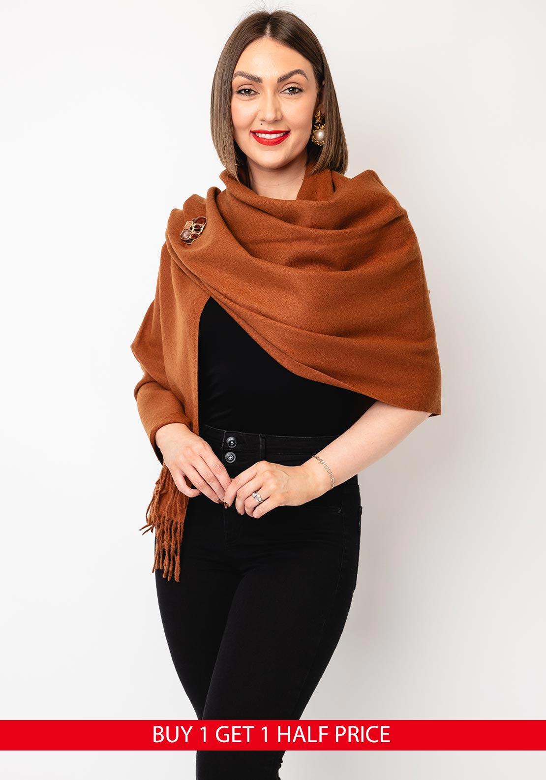 Serafina Collection Scarf and Brooch Gift Set, Tan