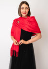 Serafina Collection Cashmere Blend Pashmina and Brooch, Red