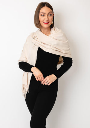 Serafina Collection Cashmere Blend Pashmina and Brooch, Light Beige