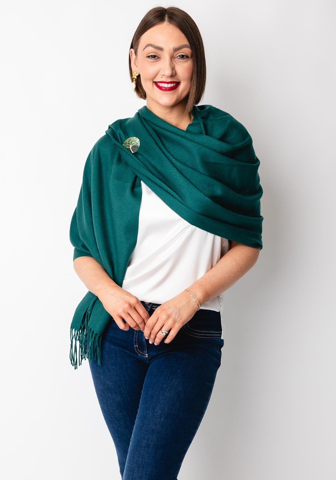Serafina Collection Scarf and Brooch Gift Set, Green