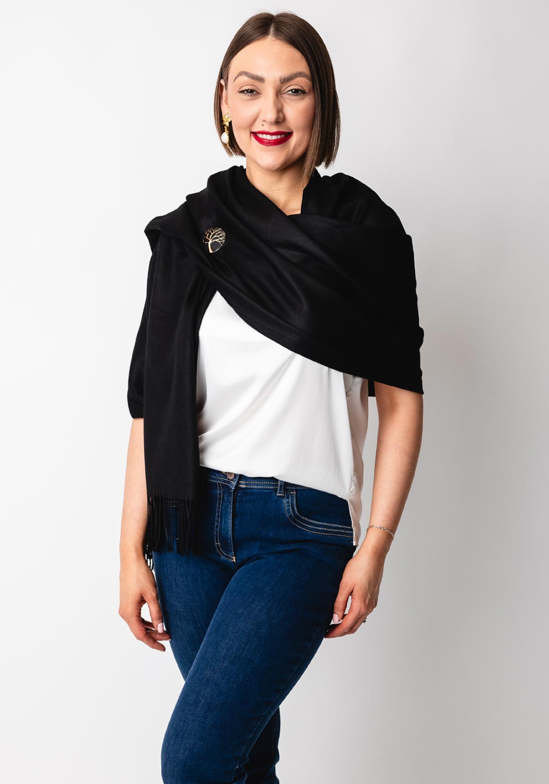 Serafina Collection Scarf and Brooch Gift Set, Black