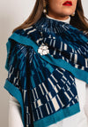 Serafina Collection Wool Blend Print Scarf & Brooch Gift Set, Blue