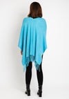 Serafina Collection One Size Fringe Knitted Poncho, Teal