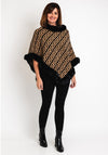 Serafina Collection One Size Greek Key Fur Trim Poncho, Tan