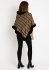 Serafina Collection One Size Greek Key Fur Trim Poncho, Tan