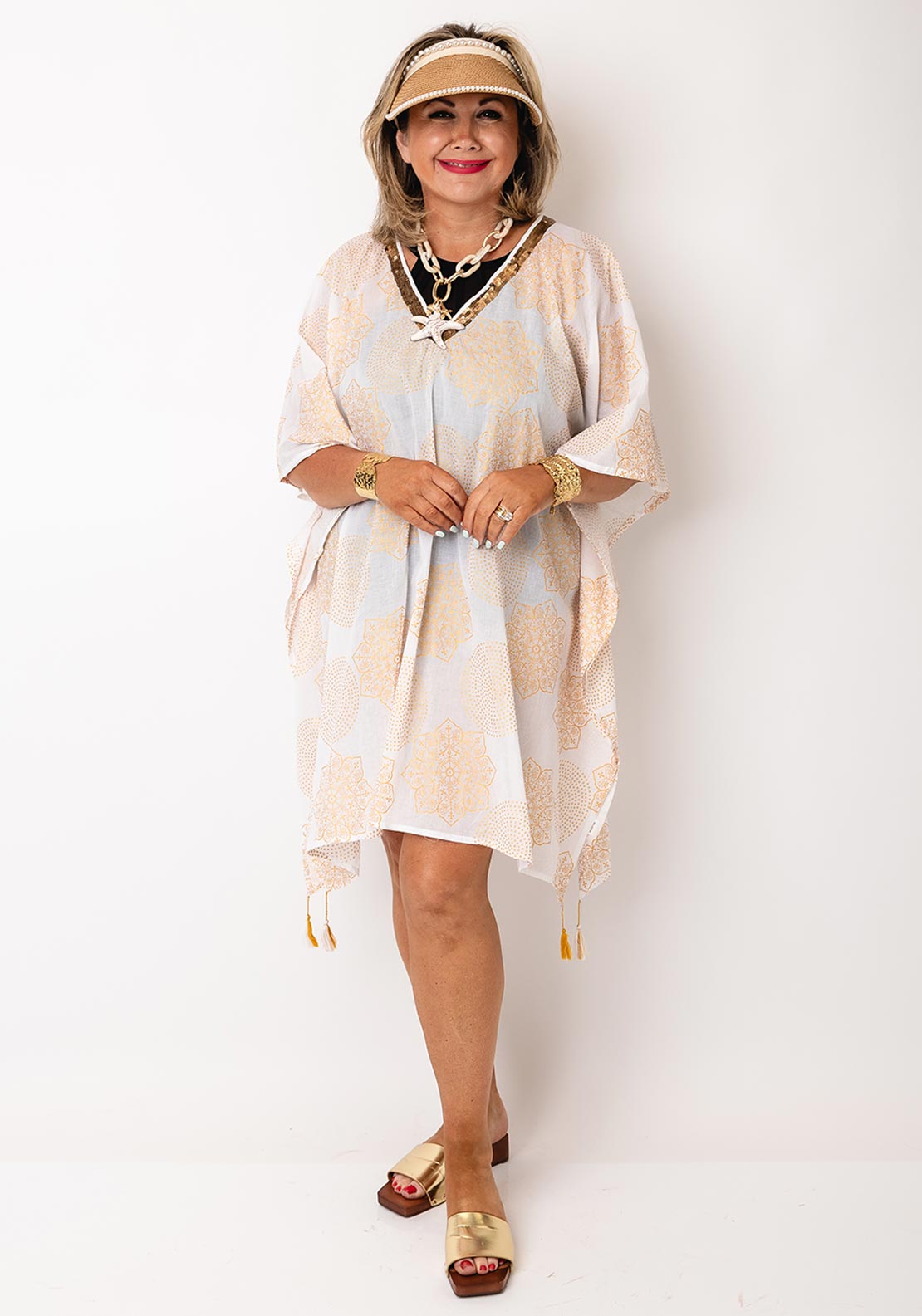 Serafina Collection One Size Sequin Neck Beach Cover up, Orange