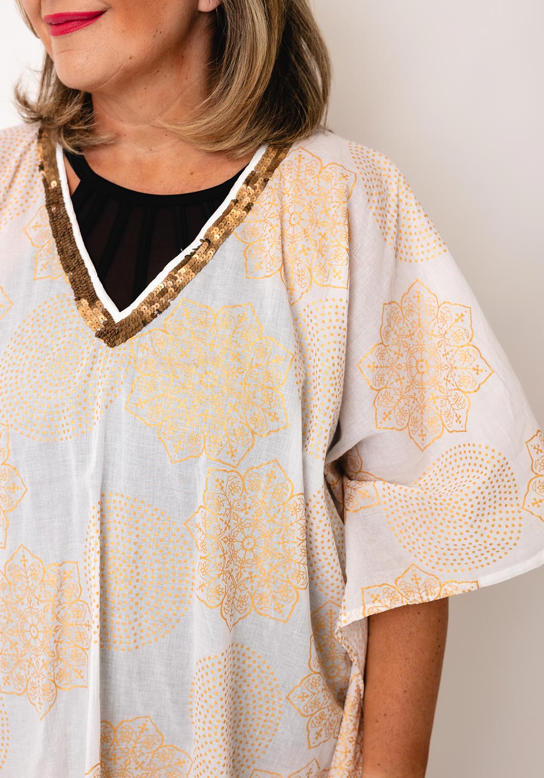 Serafina Collection One Size Sequin Neck Beach Cover up, Orange