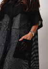 Serafina Collection One Size Longline Grid Shirt, Black
