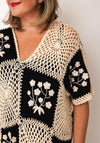 Serafina Collection One Size Crochet Beach Dress, Cream and Black