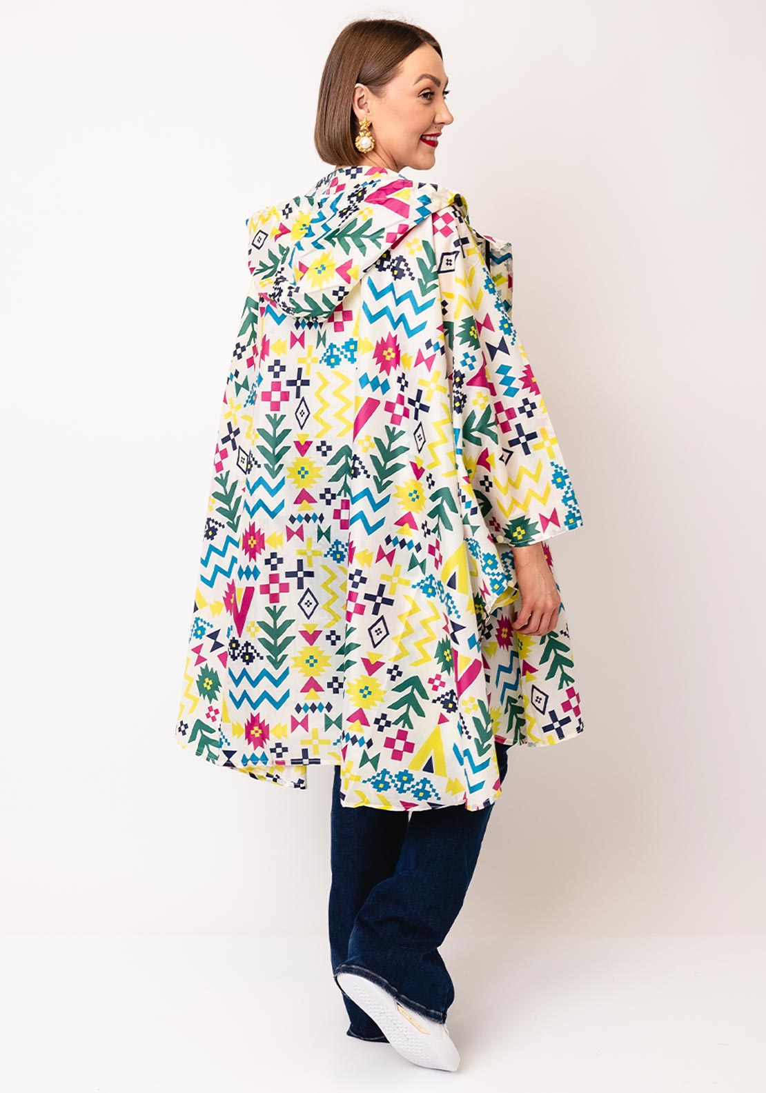 Serafina Collection One Size Aztec Print Rain Poncho, Multi-Coloured