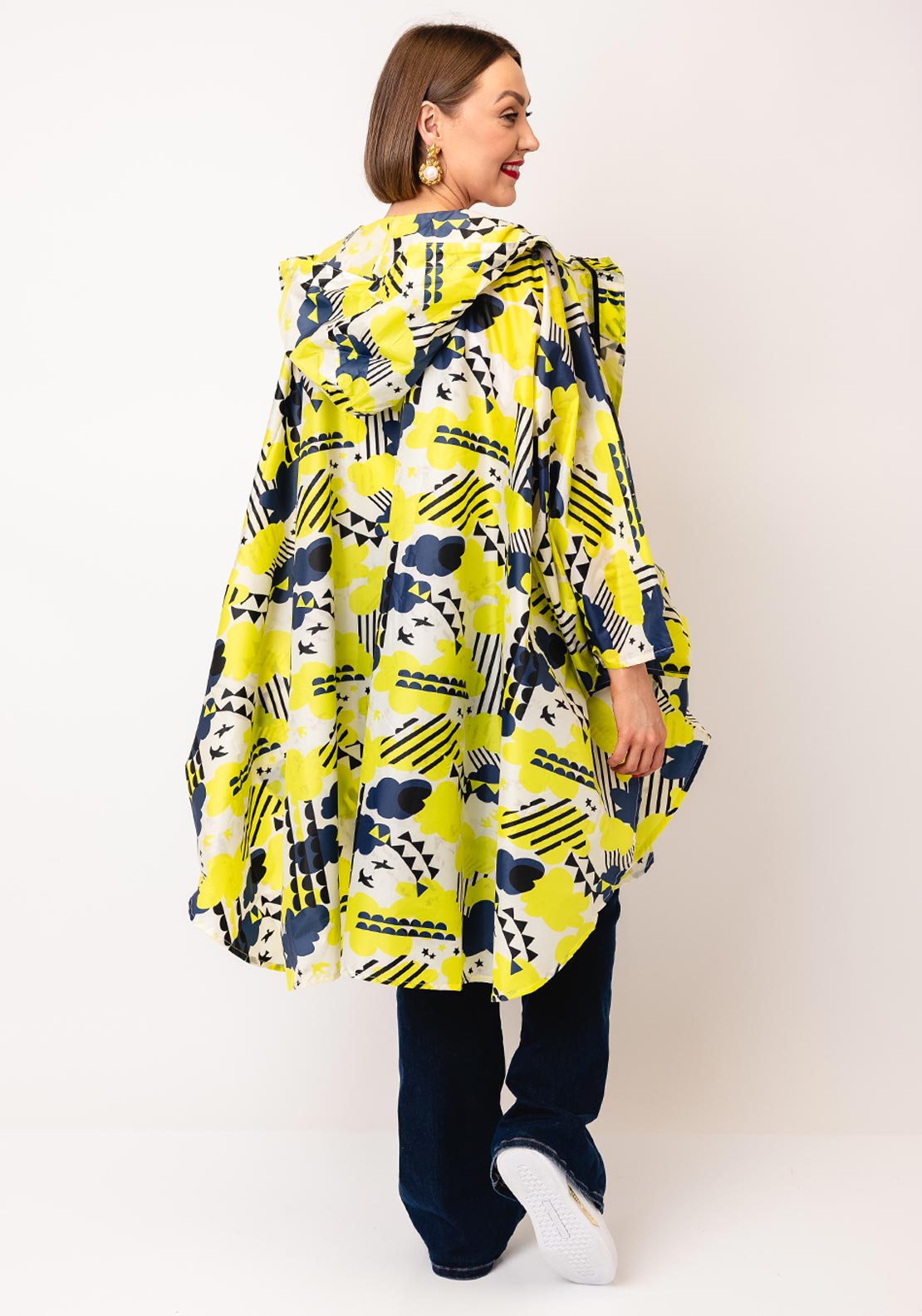 Serafina Collection One Size Cloud Print Rain Poncho, Yellow