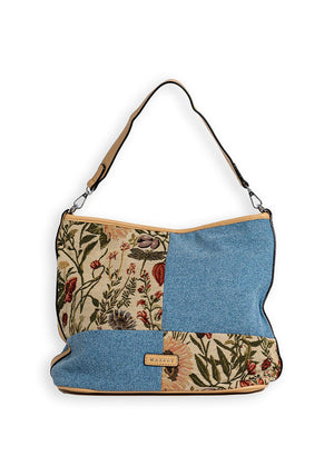 Zen Collection Floral Twill Patch Shoulder Bag, Blue
