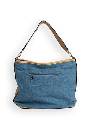 Zen Collection Floral Twill Patch Shoulder Bag, Blue