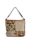 Zen Collection Floral Twill Patch Shoulder Bag, Beige