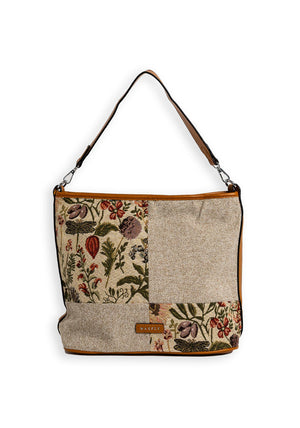 Zen Collection Floral Twill Patch Shoulder Bag, Beige