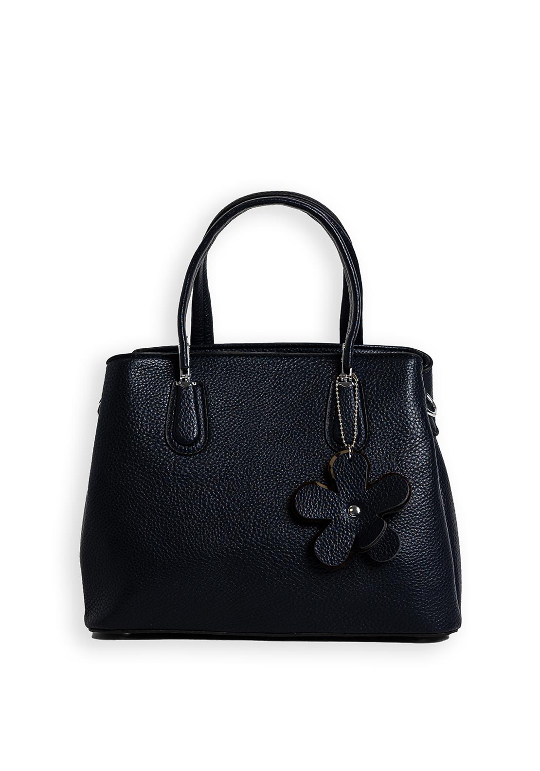 Zen Collection Faux Leather Flower Charm Small Grab Bag, Navy