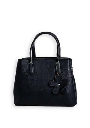 Zen Collection Faux Leather Flower Charm Small Grab Bag, Navy
