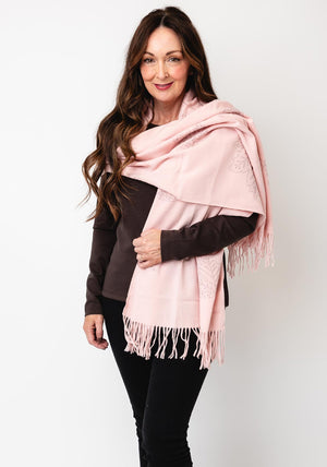 Serafina Collection Leaf  Imprinted  Wool Pashmina, Pink