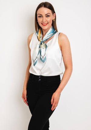 Serafina Collection Oriental Print Silk Blend Neck Scarf, Teal