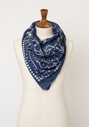 Serafina Collection Paisley Frayed Edge Scarf, Navy Multi