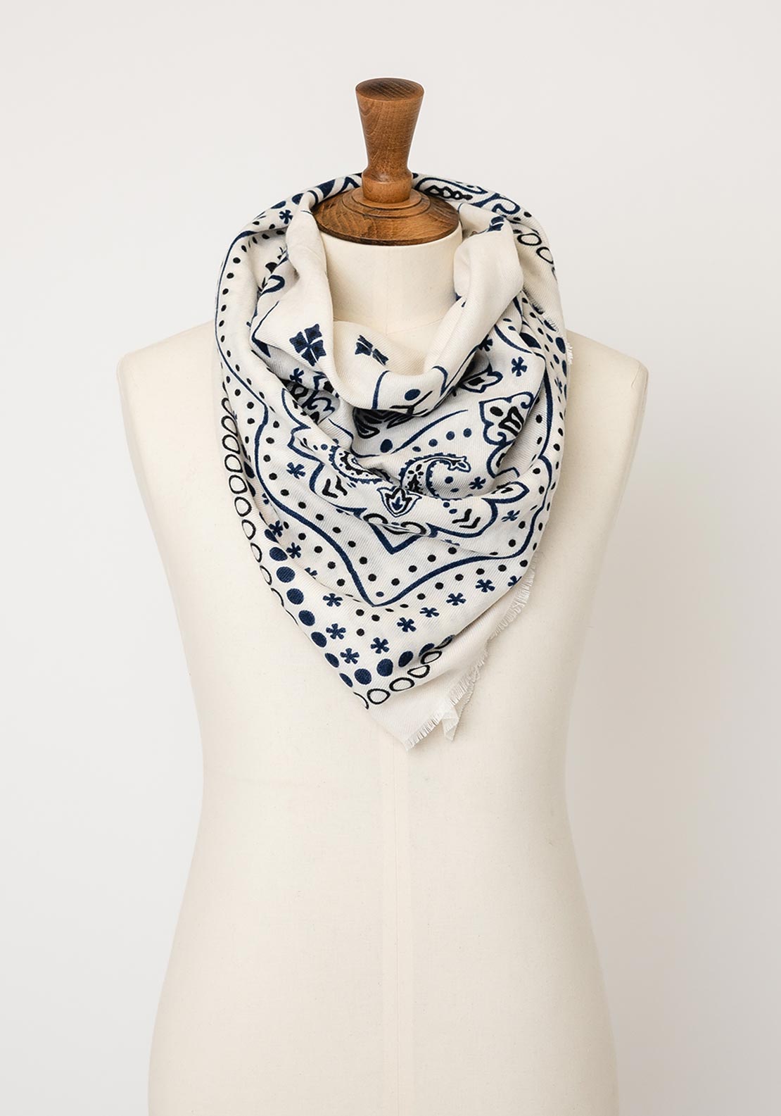 Serafina Collection Paisley Frayed Edge Scarf, White Multi