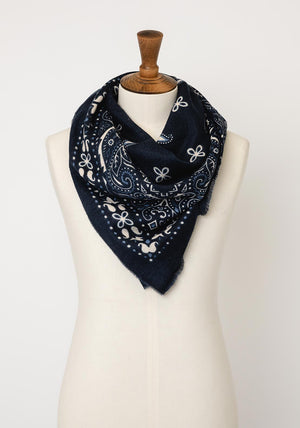 Serafina Collection Paisley Print Scarf, Dark Blue