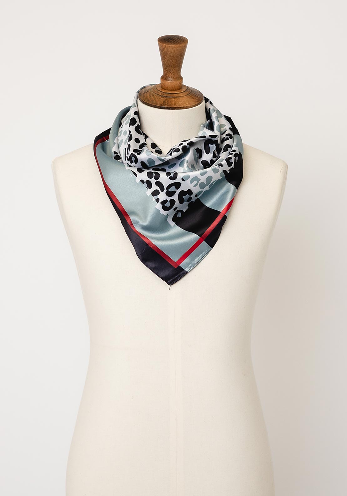 Serafina Leopard Print Silk Blend Neck Scarf, Grey