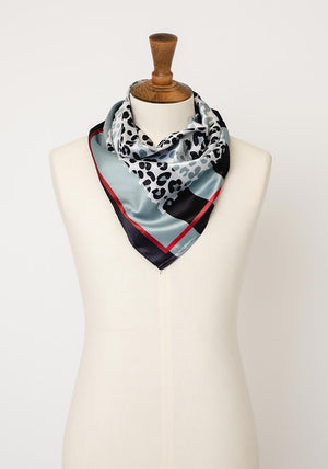 Serafina Leopard Print Silk Blend Neck Scarf, Grey