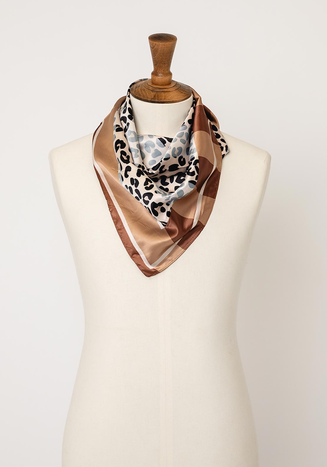 Serafina Leopard Print Silk Blend Neck Scarf, Beige