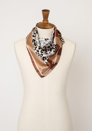 Serafina Leopard Print Silk Blend Neck Scarf, Beige