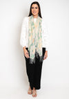 Serafina Collection Abstract Print Lurex Tassel Trim Scarf, Green