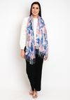 Serafina Collection Brushstroke Lurex Tassel Trim Scarf, Blue