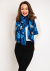 Serafina Collection Metallic Fan Leaf Print Scarf, Blue
