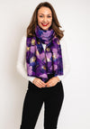 Serafina Collection Metallic Fan Leaf Print Scarf, Violet