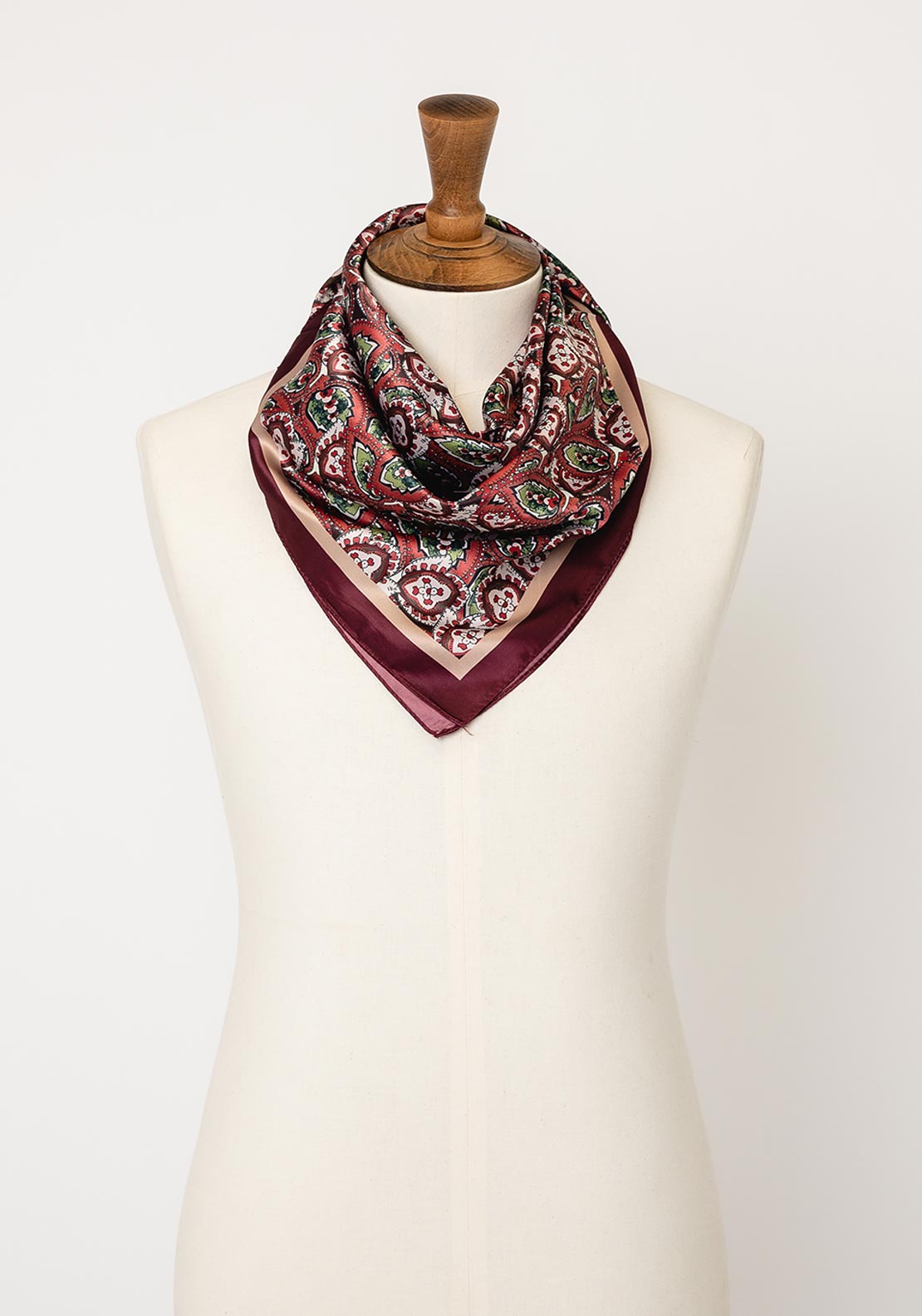 Serafina Leaf Print Silk Blend Neck Scarf, Wine