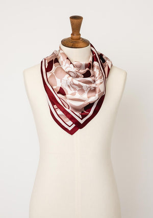 Serafina Geo Floral Print Neck Scarf, Wine & Pink